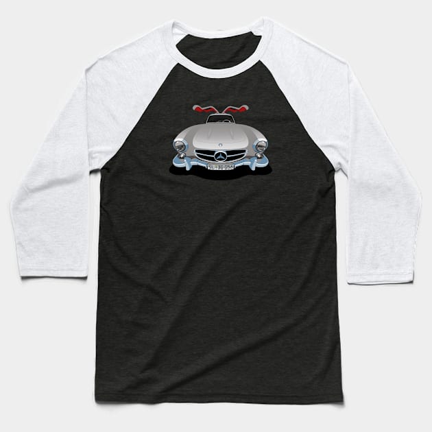 Mercedes Benz 300SL Gullwing in silver Baseball T-Shirt by candcretro